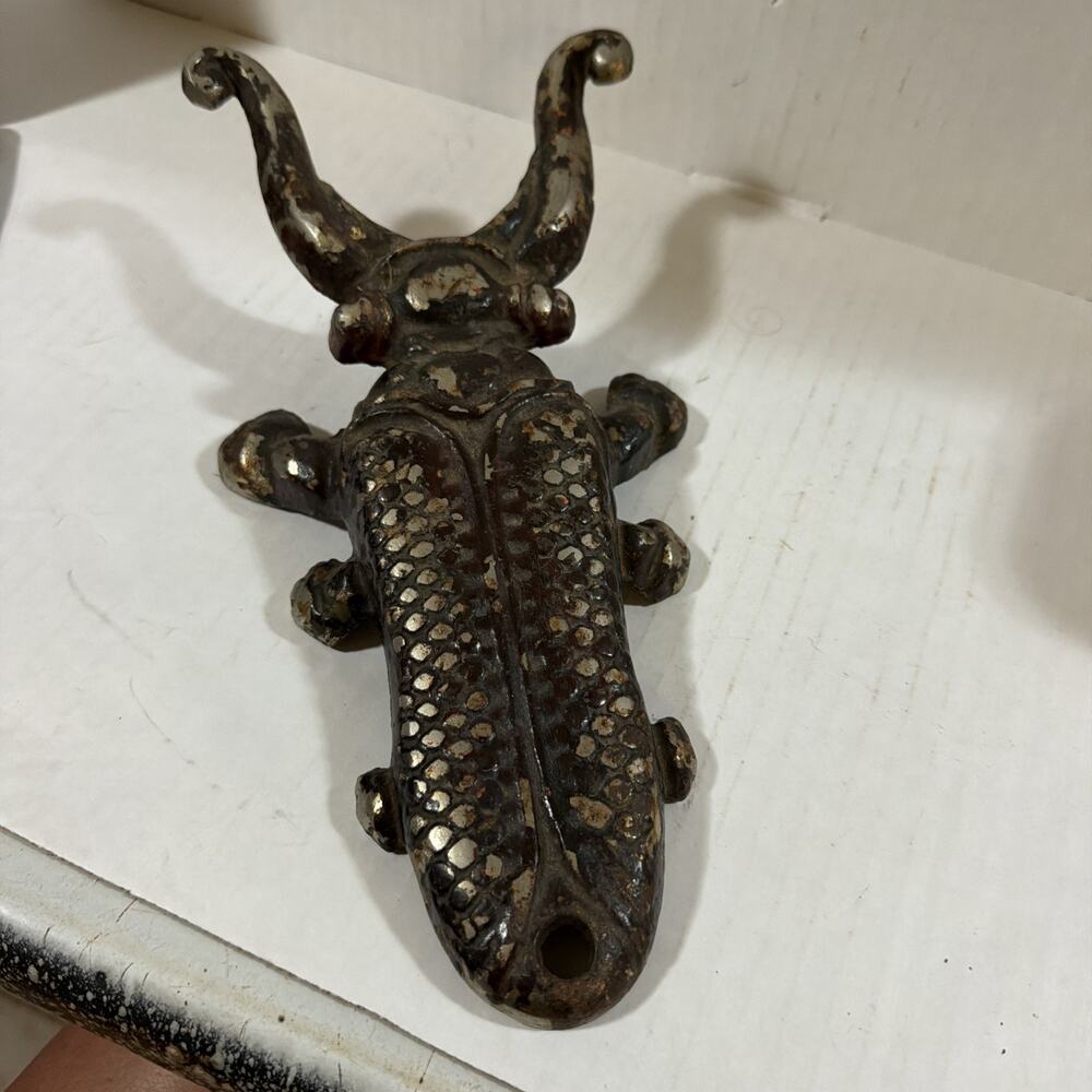 Vintage Heavy Brass Bug Beetle Boot Jack Door Stop 10”
